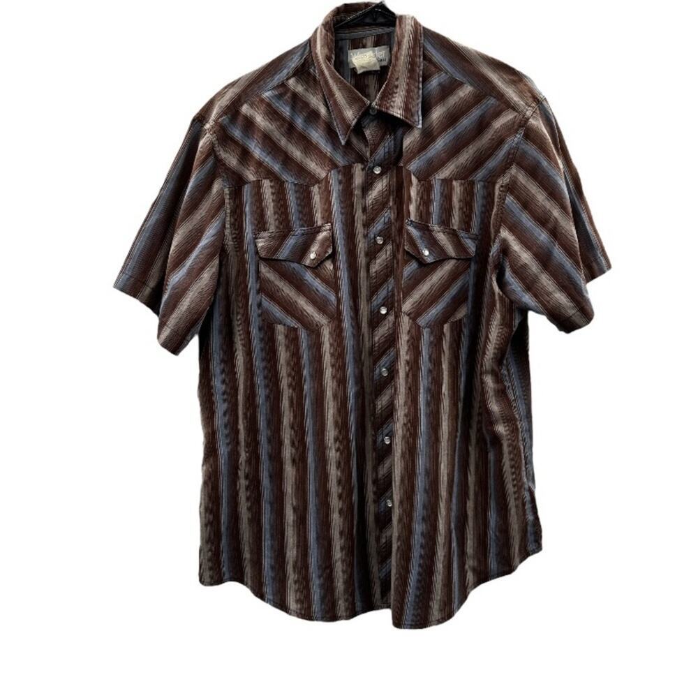 Vintage Wrangler Striped Pearl‎ Snap Button Down Short Sleeve Wrancher Shirt